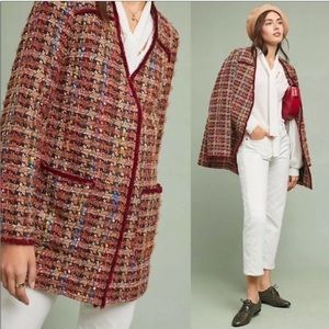 Ett Twa Anthropologie Long Multi Color Tweed Jacket